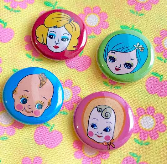 Vintage Doll Collection 1" Pins 4 Pack