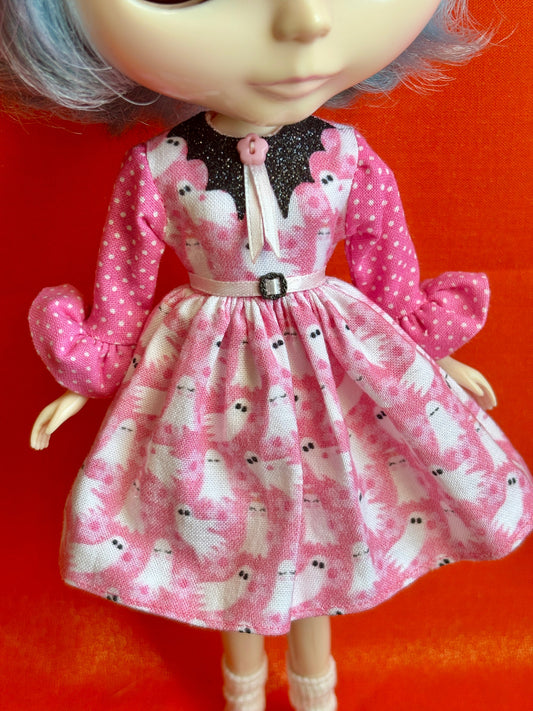 All My Friends Are Ghosts Bat Collar Ruffle Sleeve Dress