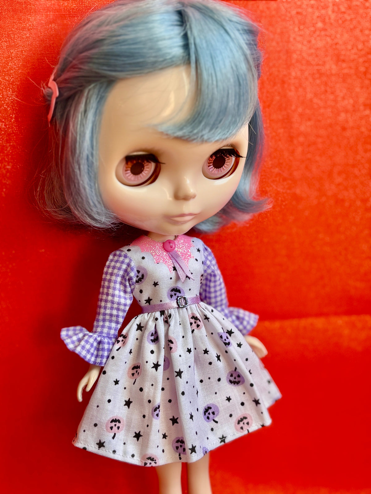 Pastel Pumpkin Cutie Bat Collar Ruffle Sleeve Dress