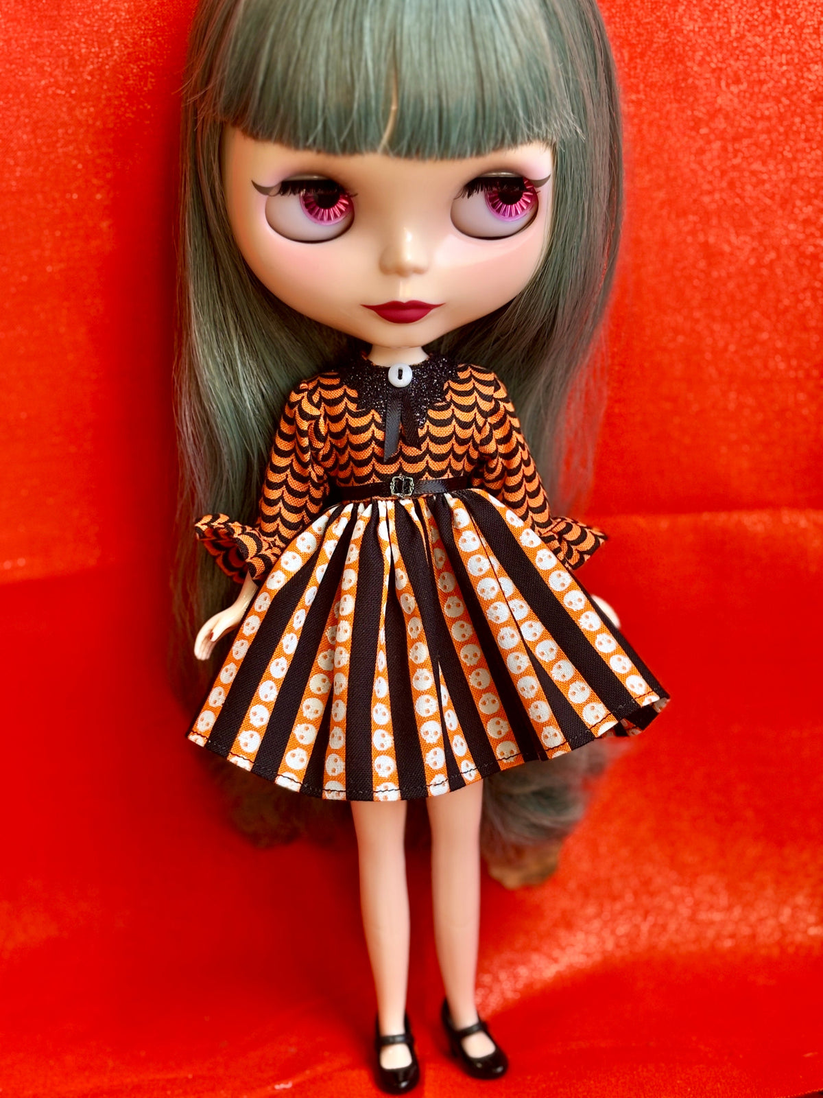 Skulls N' Stripes Bat Collar Ruffle Sleeve Dress