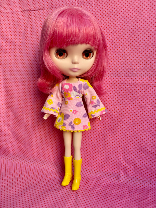 Pink Floral Bell Sleeve Mini Dress