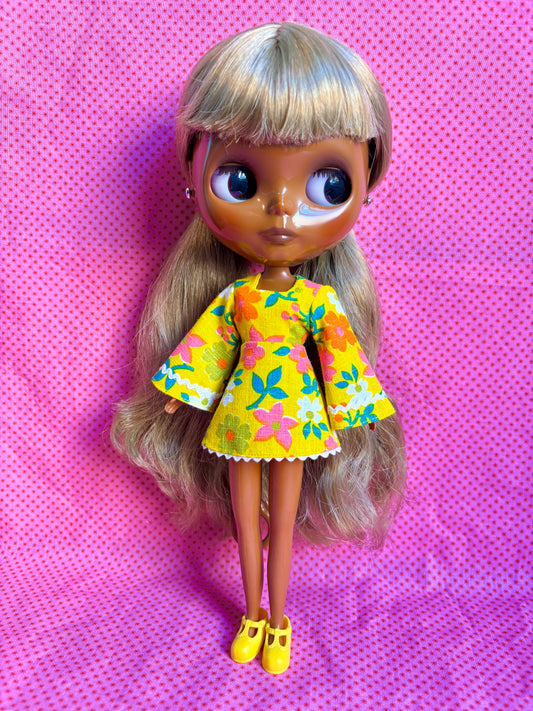 Yellow Floral Bell Sleeve Mini Dress