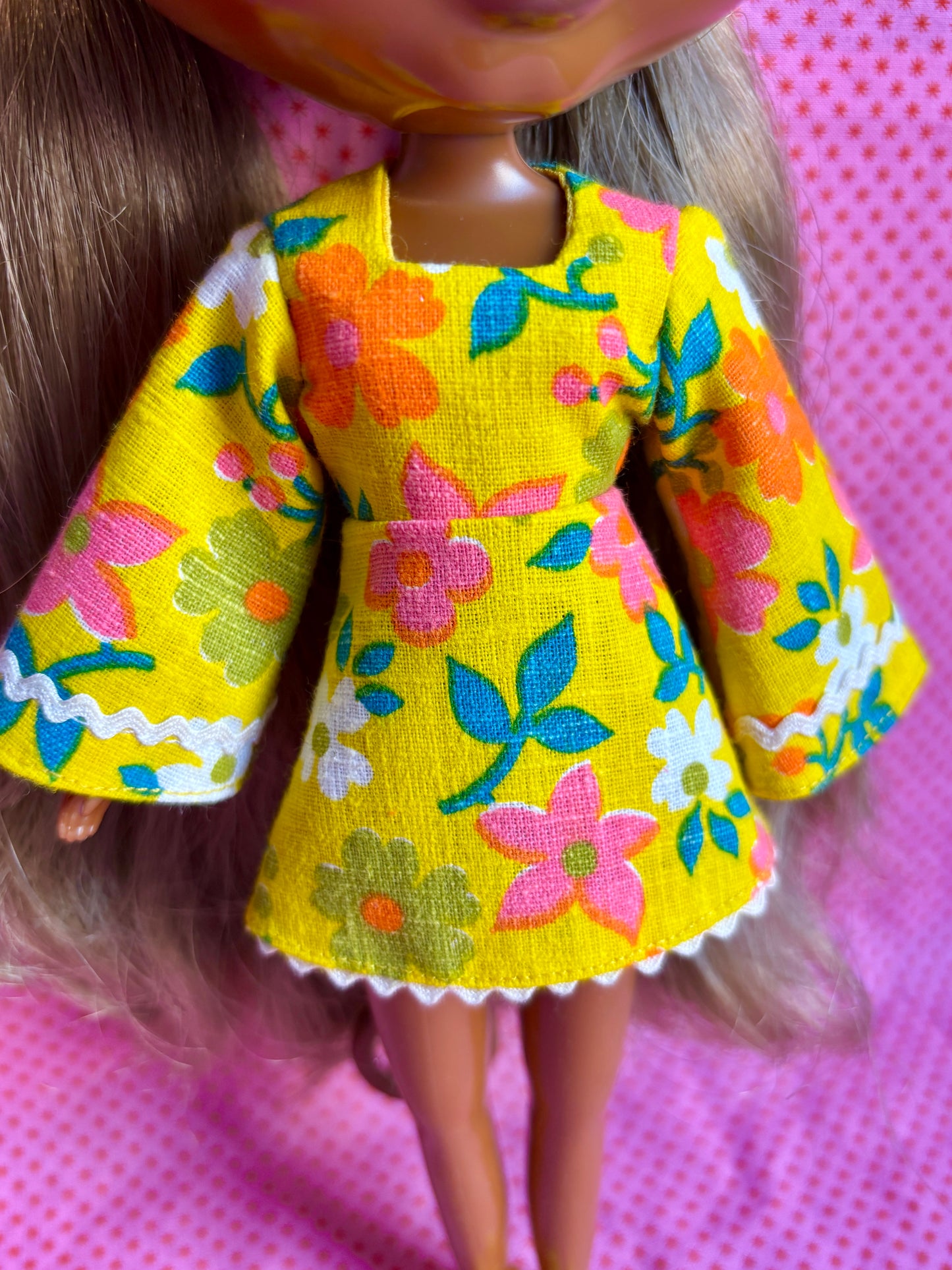 Yellow Floral Bell Sleeve Mini Dress