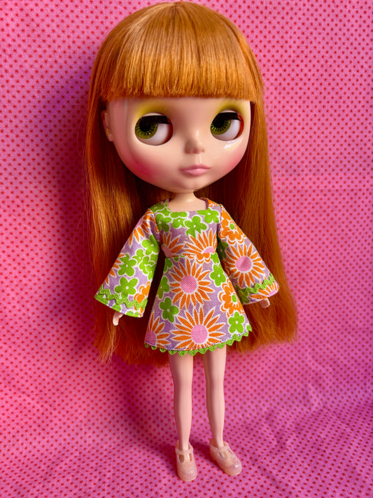 Purple Floral Bell Sleeve Mini Dress