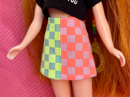 Neon Check Halfsies Skirt Yellow/Orange