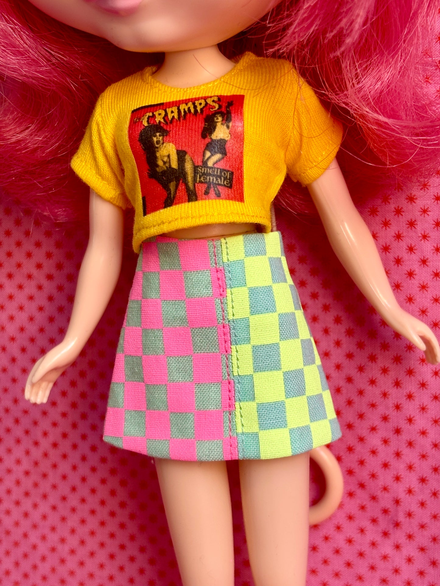 Neon Check Halfsies Skirt Pink/Yellow