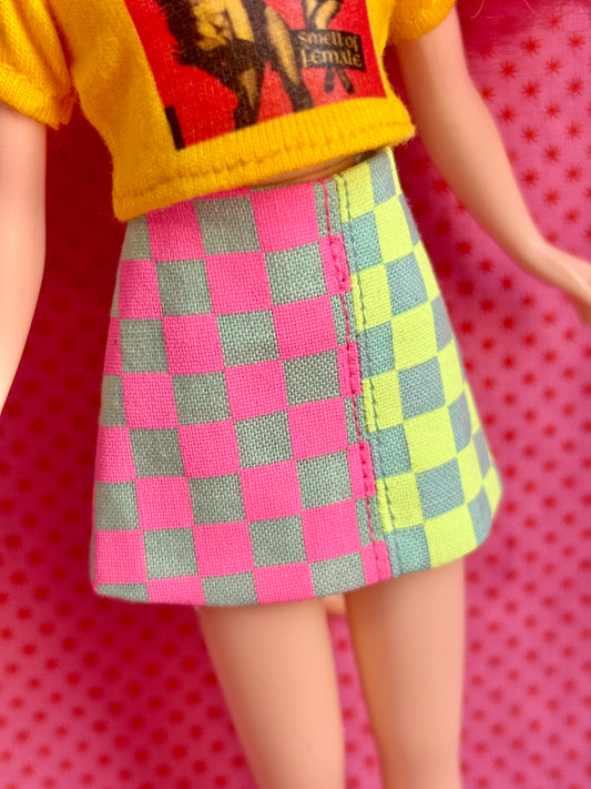 Neon Check Halfsies Skirt Pink/Yellow