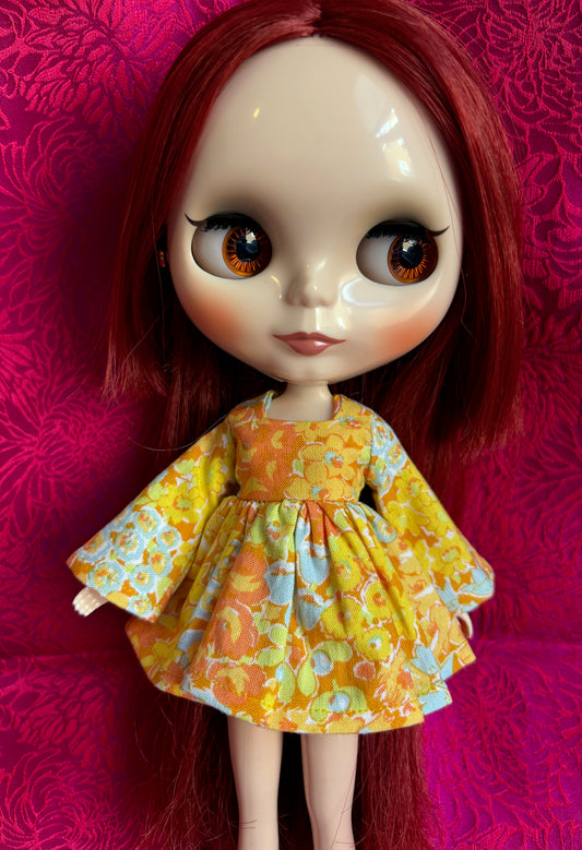 SAMPLE SALE Orange Floral Bell Sleeve Mini Dress