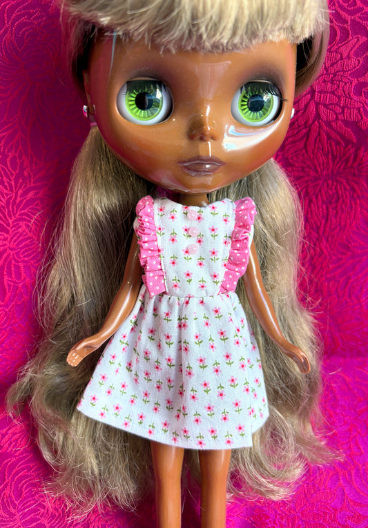 SAMPLE SALE Tiny Pink Flowers Ruffle Accent Dress