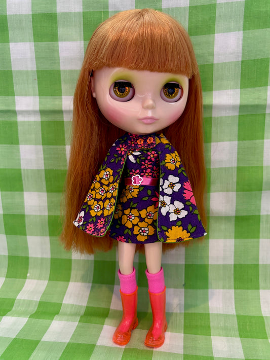 Purple Garden Mod Floral Vintage Dress & Cape Set