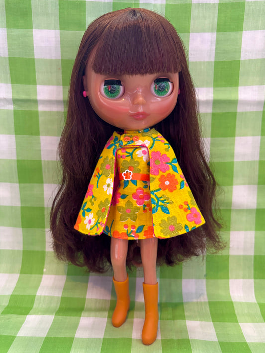 Golden Beams Mod Floral Vintage Dress & Cape Set