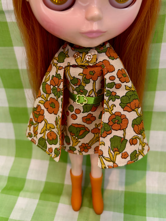 Fall Foliage Mod Floral Vintage Dress & Cape Set