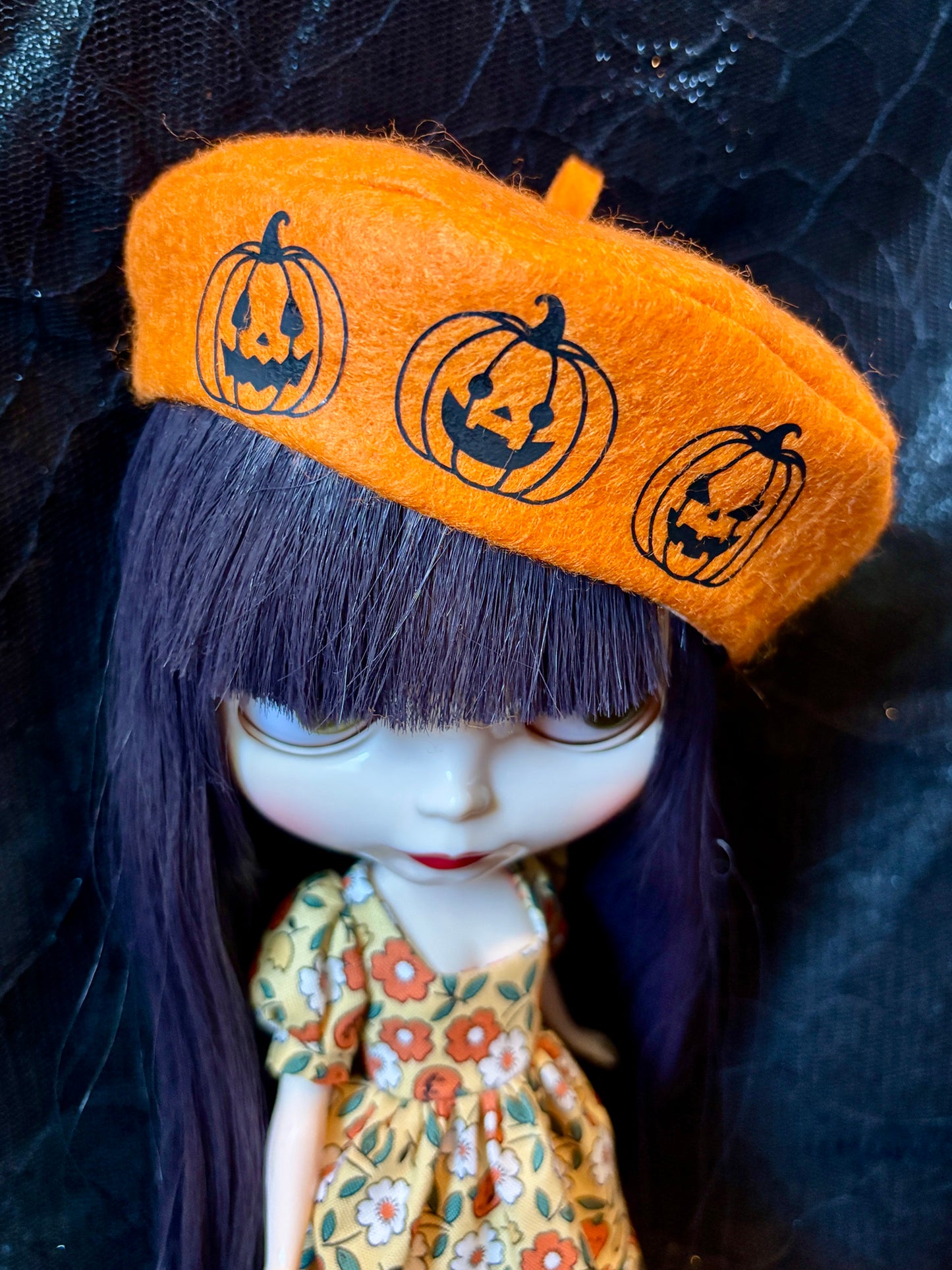 Jack O' Lantern Cuties Felt Beret Hat for Blythe