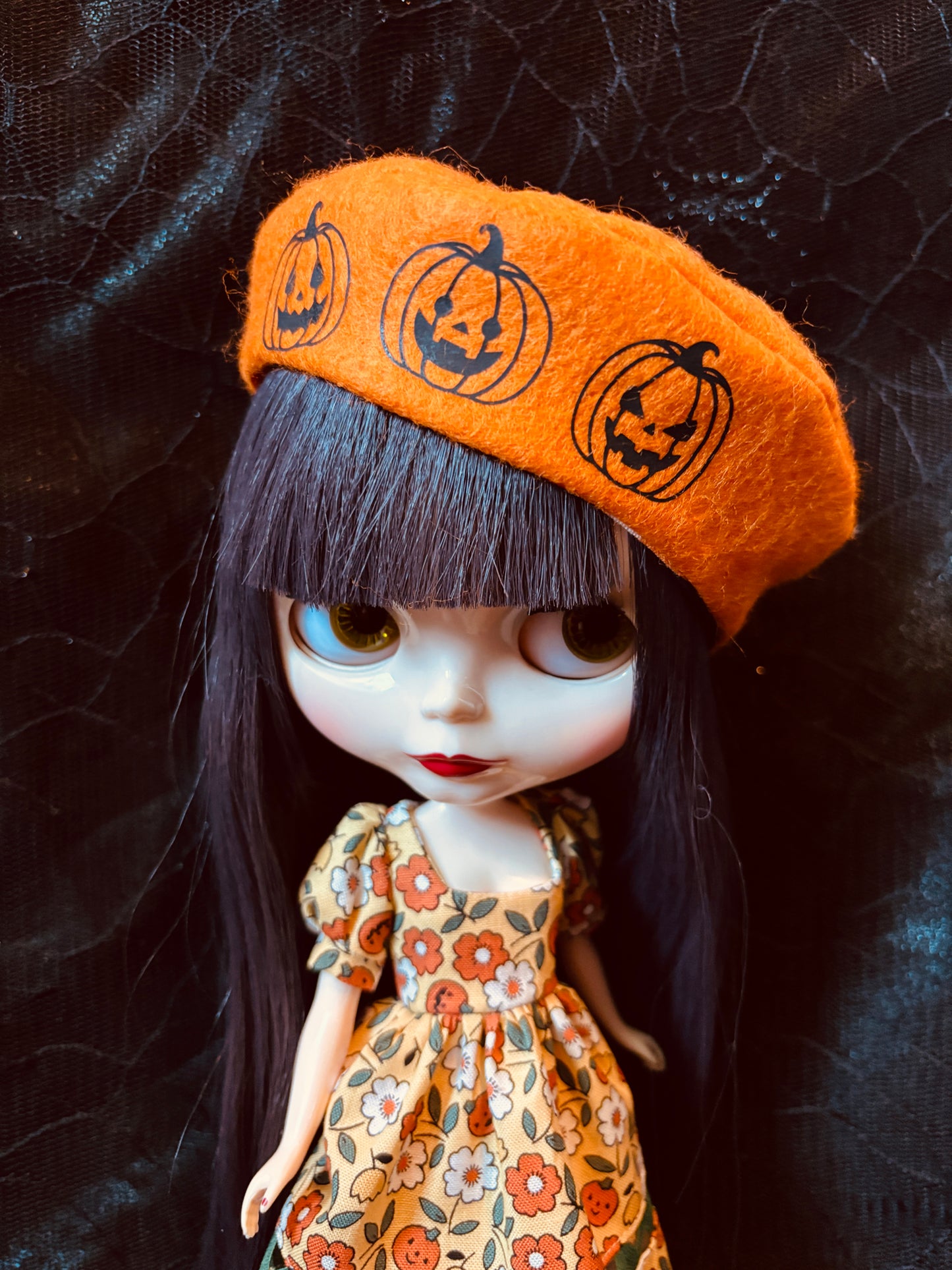 Jack O' Lantern Cuties Felt Beret Hat for Blythe