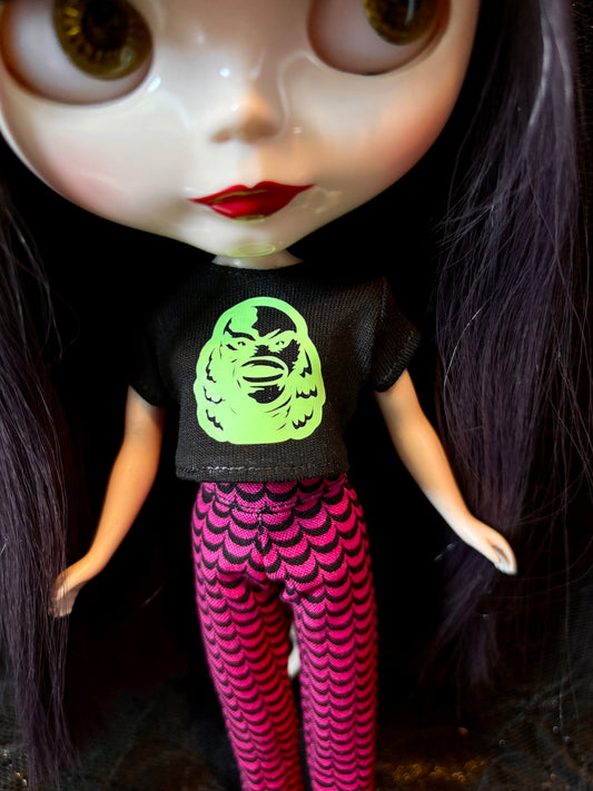 Gill Monster Black Glow Crop Tee for Blythe