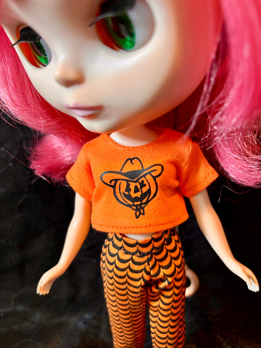 Cowboy O' Lantern Orange Crop Tee for Blythe