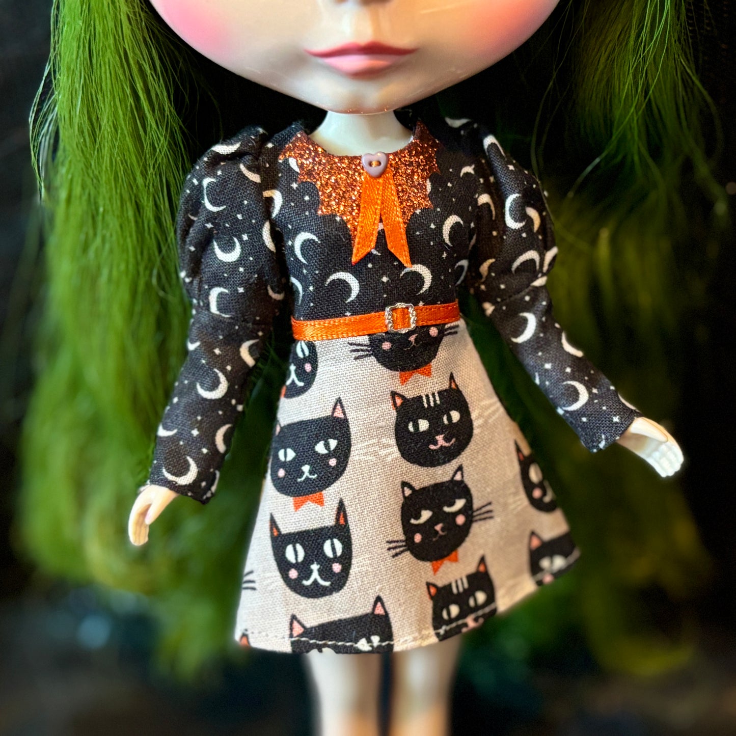 Black Cat Strut Bat Collar Long Sleeve Mini Dress