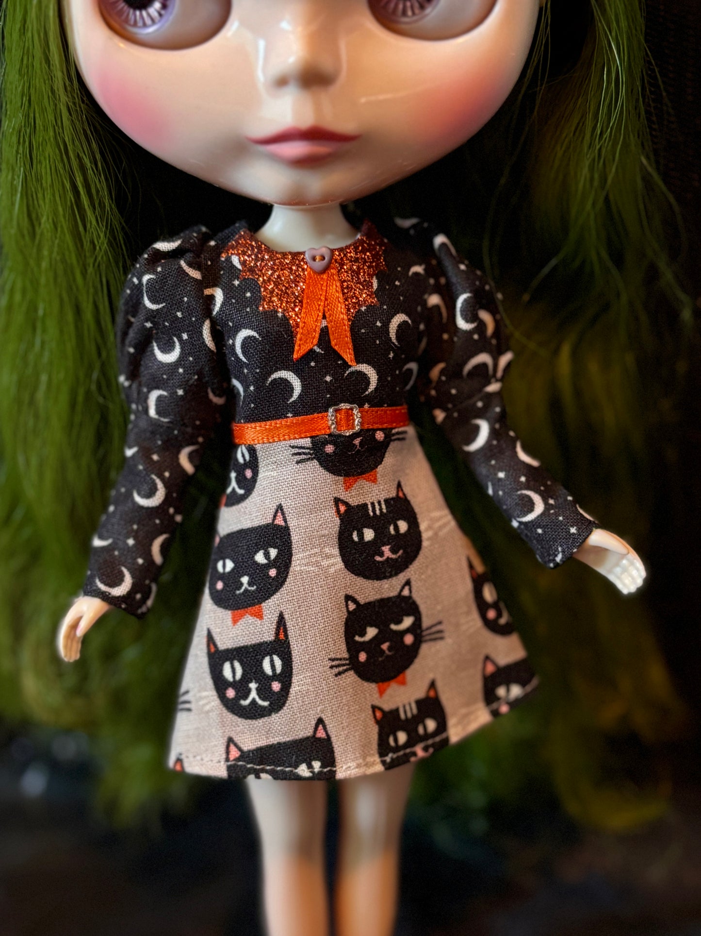 Black Cat Strut Bat Collar Long Sleeve Mini Dress