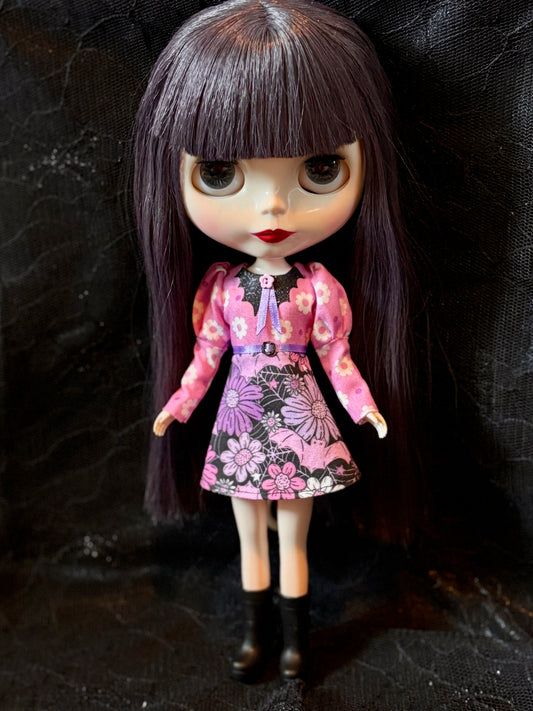 Dark Bouquet Bat Collar Long Sleeve Mini Dress