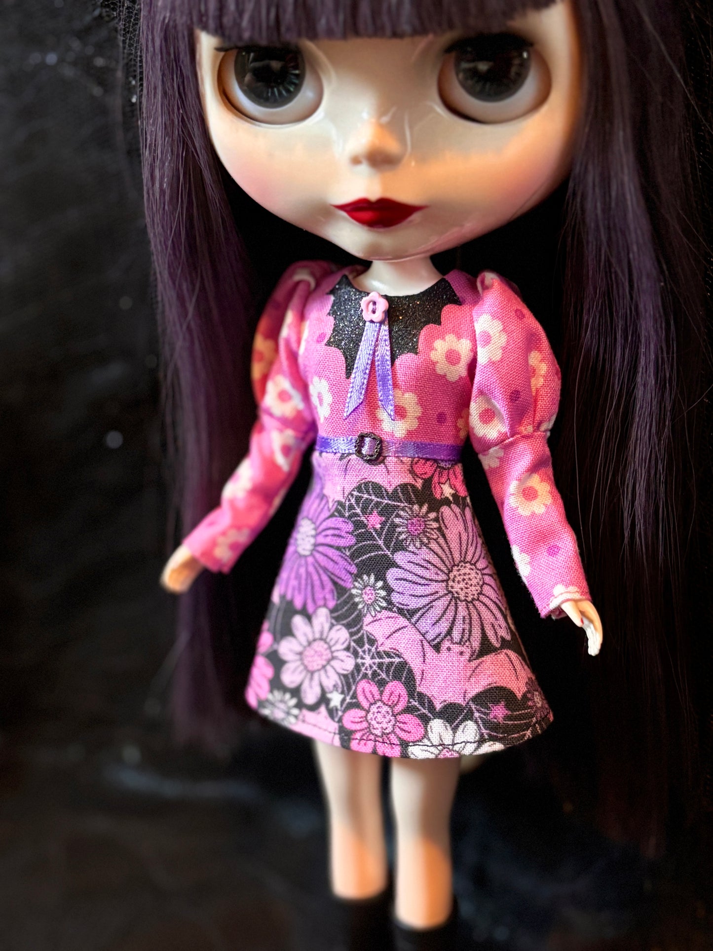Dark Bouquet Bat Collar Long Sleeve Mini Dress