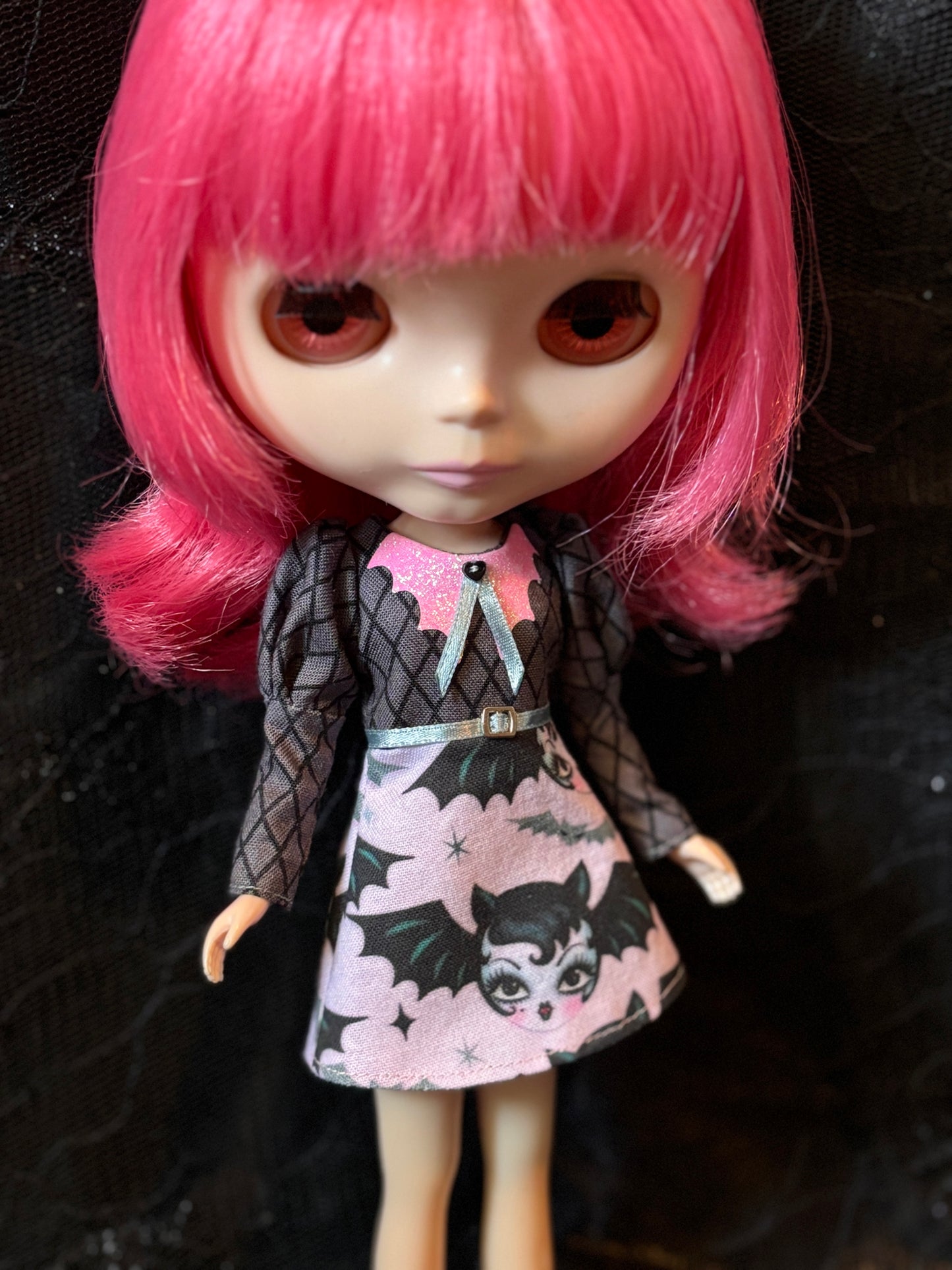 Bat Babe Bat Collar Long Sleeve Mini Dress
