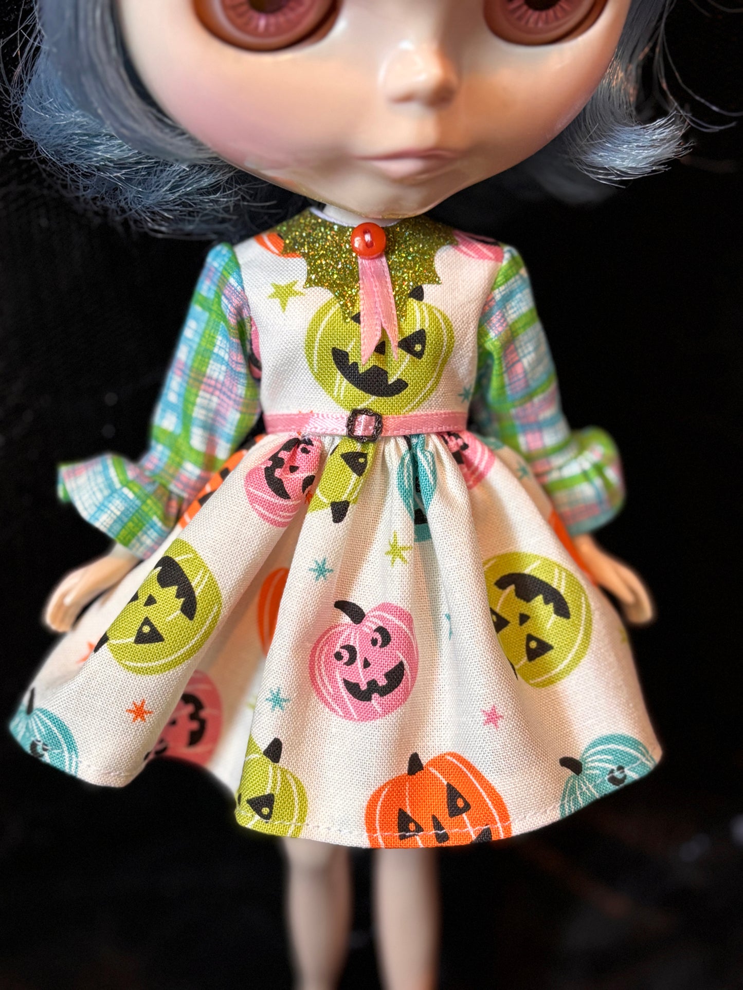 Bright Pumpkins Bat Collar Ruffle Sleeve Dress
