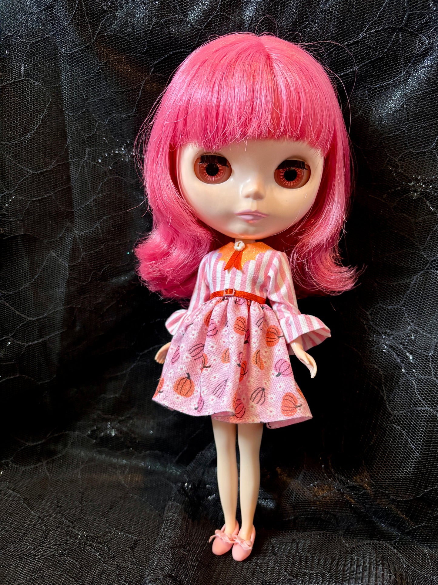 Pink Pumpkin Patch Cutie Bat Collar Ruffle Sleeve Dress