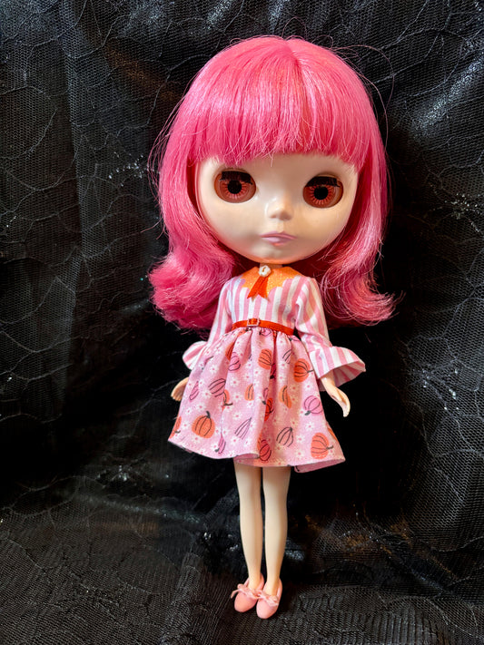 Pink Pumpkin Patch Cutie Bat Collar Ruffle Sleeve Dress