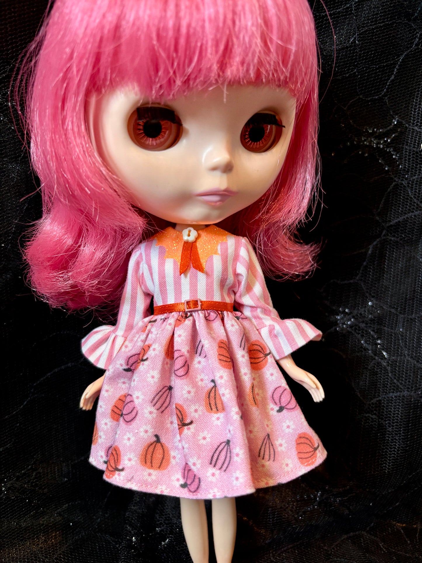 Pink Pumpkin Patch Cutie Bat Collar Ruffle Sleeve Dress