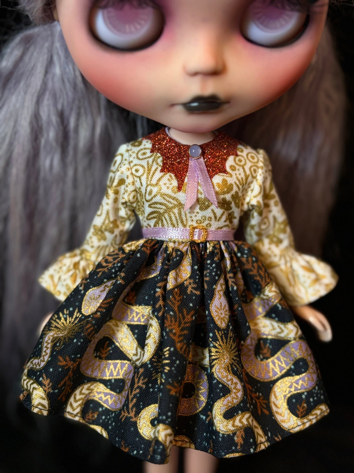 Seeing Snakes Bat Collar Ruffle Sleeve Dress