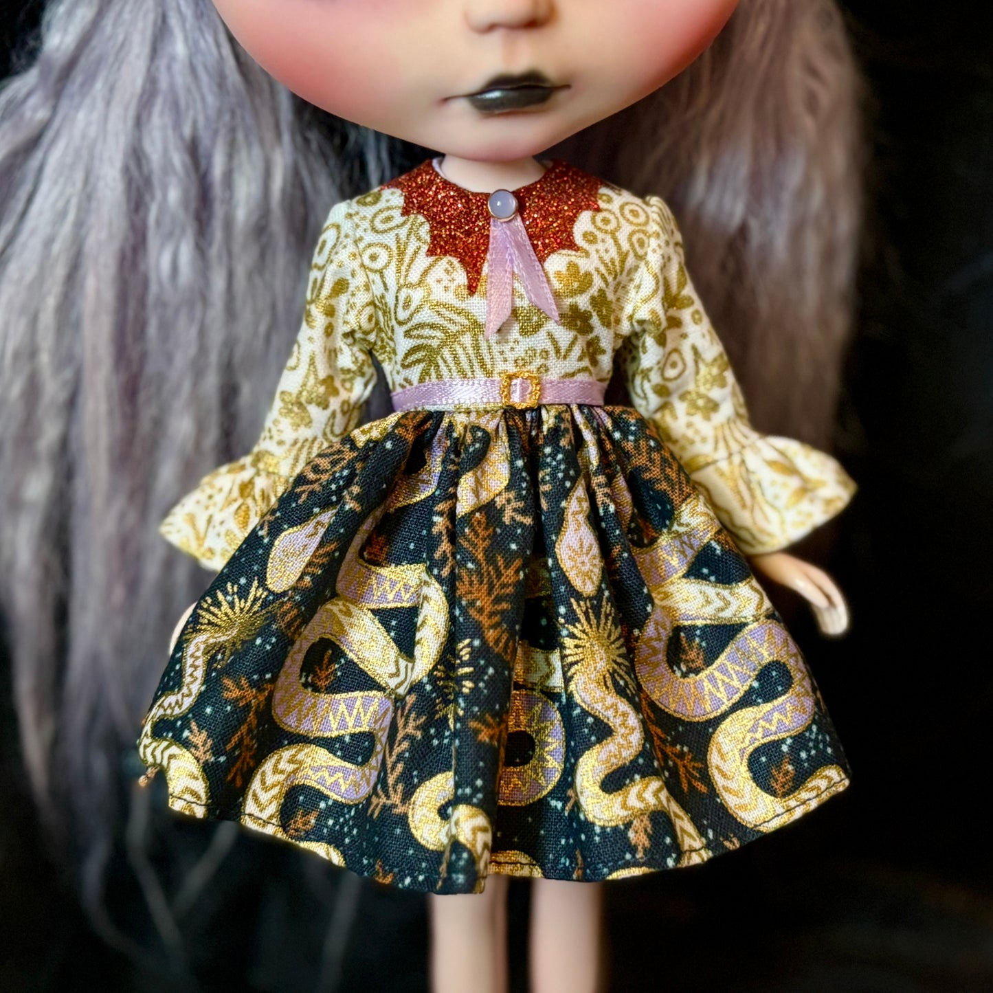 Seeing Snakes Bat Collar Ruffle Sleeve Dress