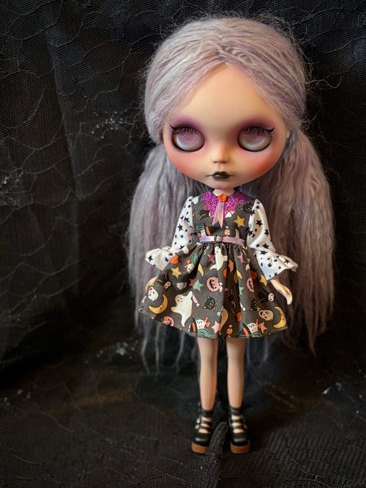 Spooky Season Bat Collar Ruffle Sleeve Dress