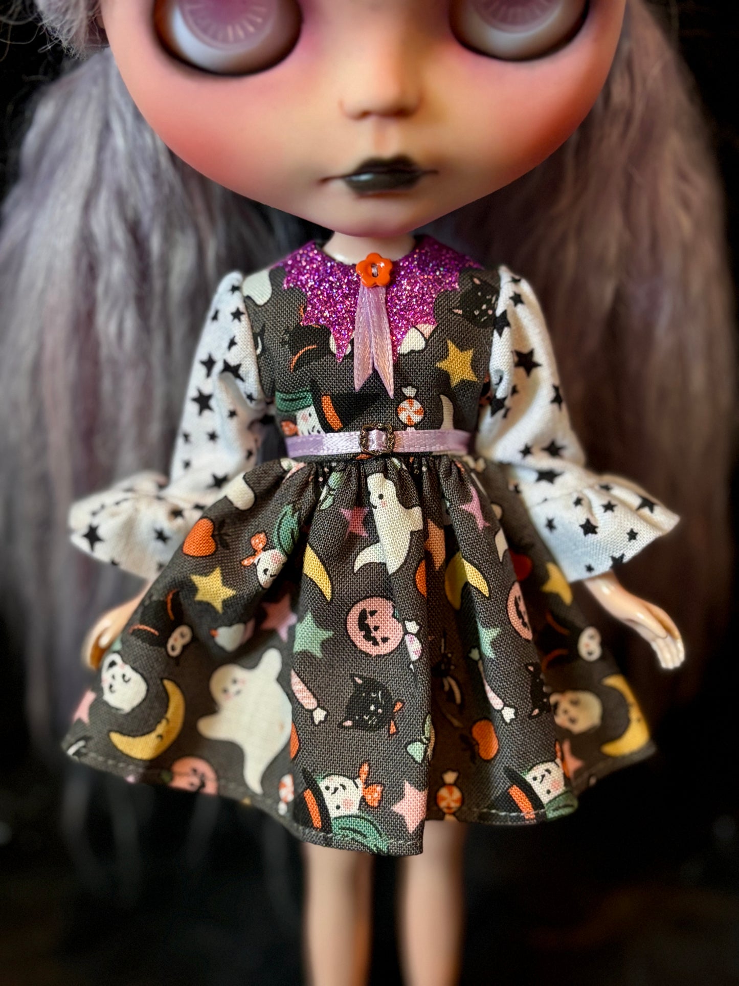 Spooky Season Bat Collar Ruffle Sleeve Dress