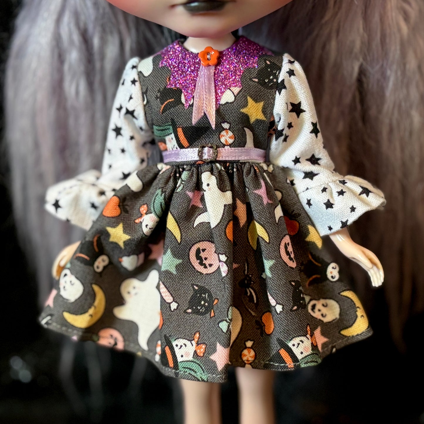 Spooky Season Bat Collar Ruffle Sleeve Dress