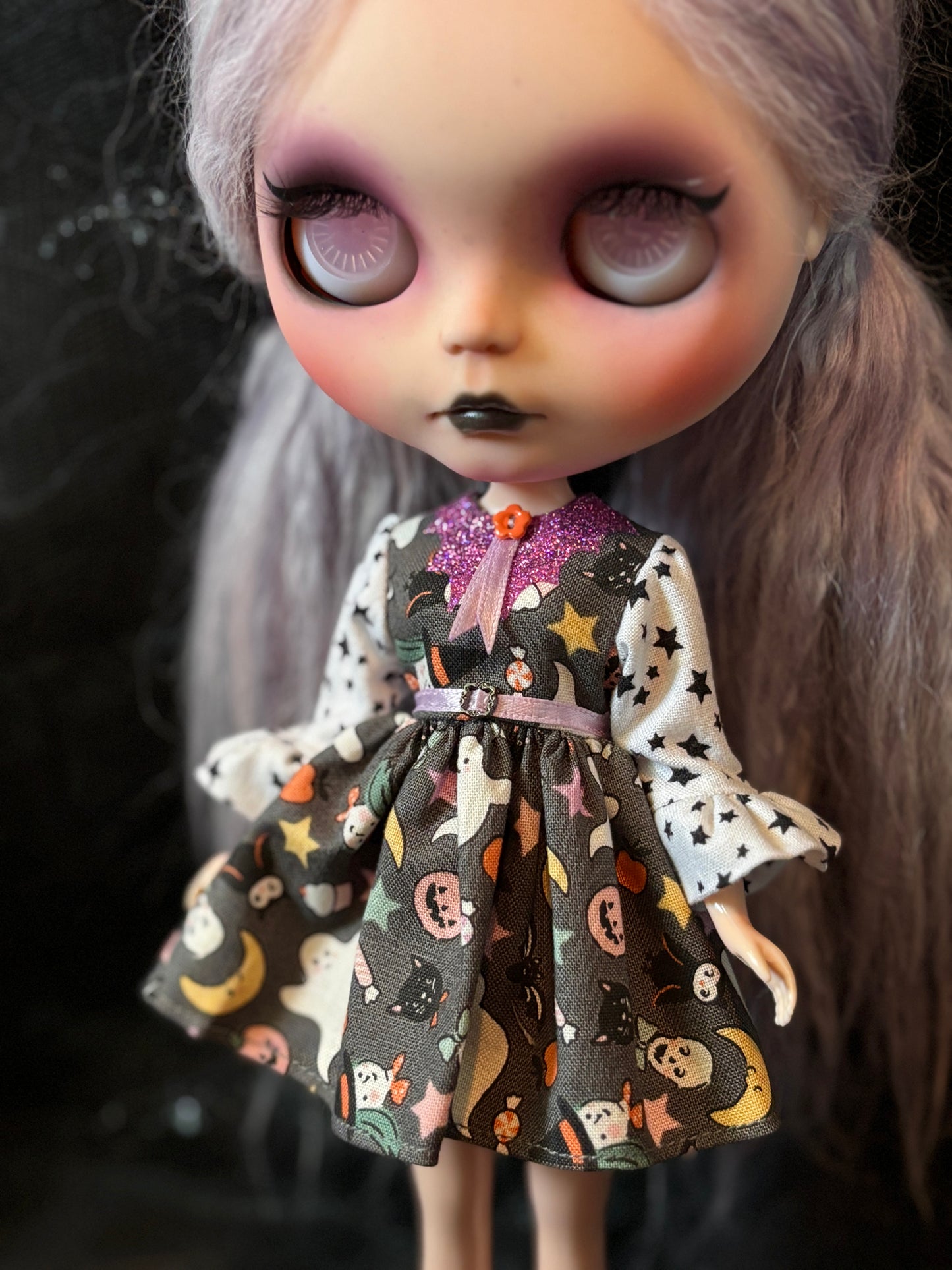Spooky Season Bat Collar Ruffle Sleeve Dress