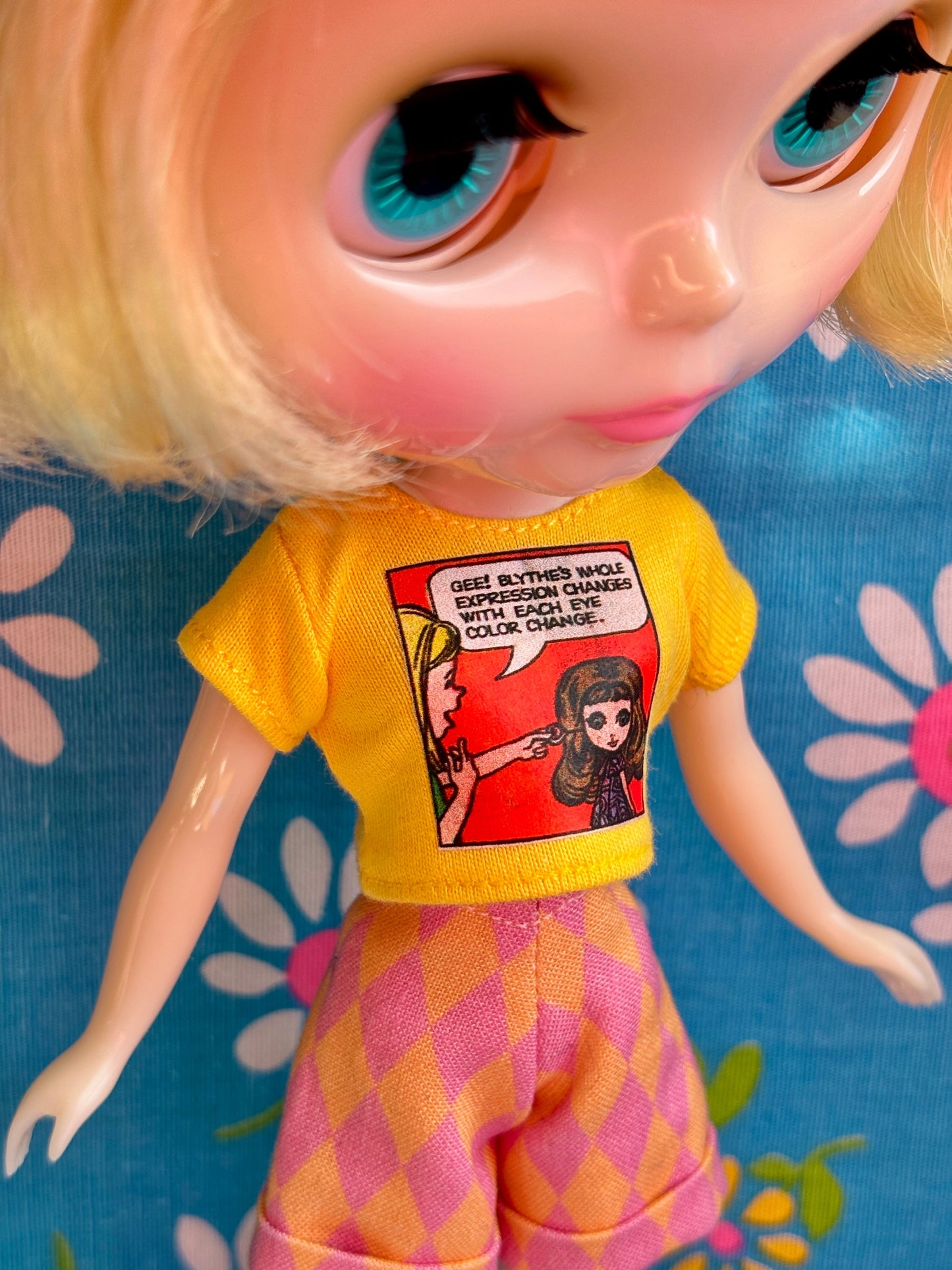 Kenner Eyes Comic Yellow Crop Tee for Blythe