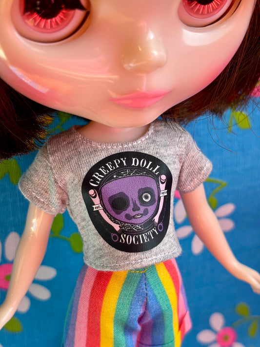 Creepy Doll Society Gray Crop Tee for Blythe