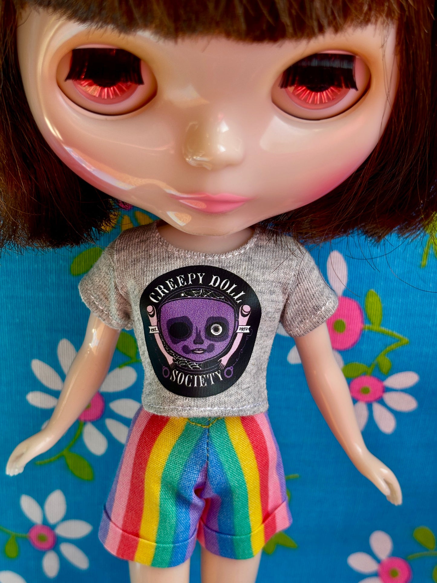 Creepy Doll Society Gray Crop Tee for Blythe