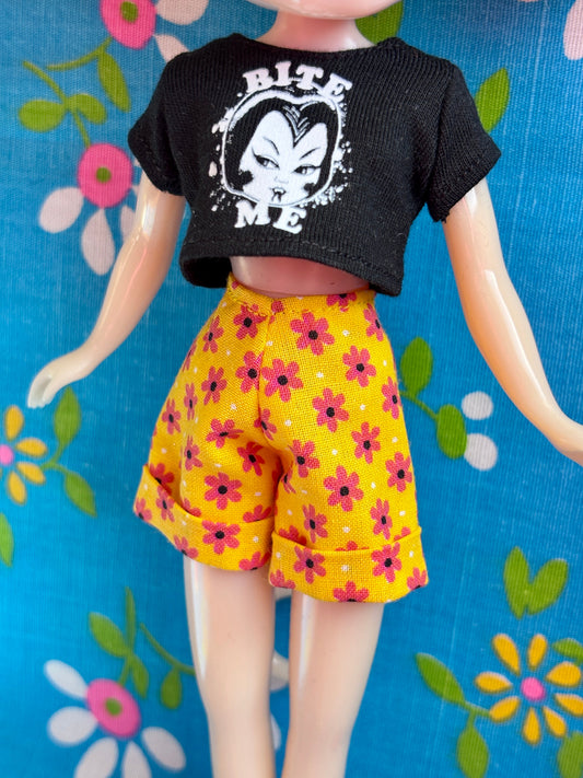 Yellow Lazy Daisy Cuffed Cutie Shorts