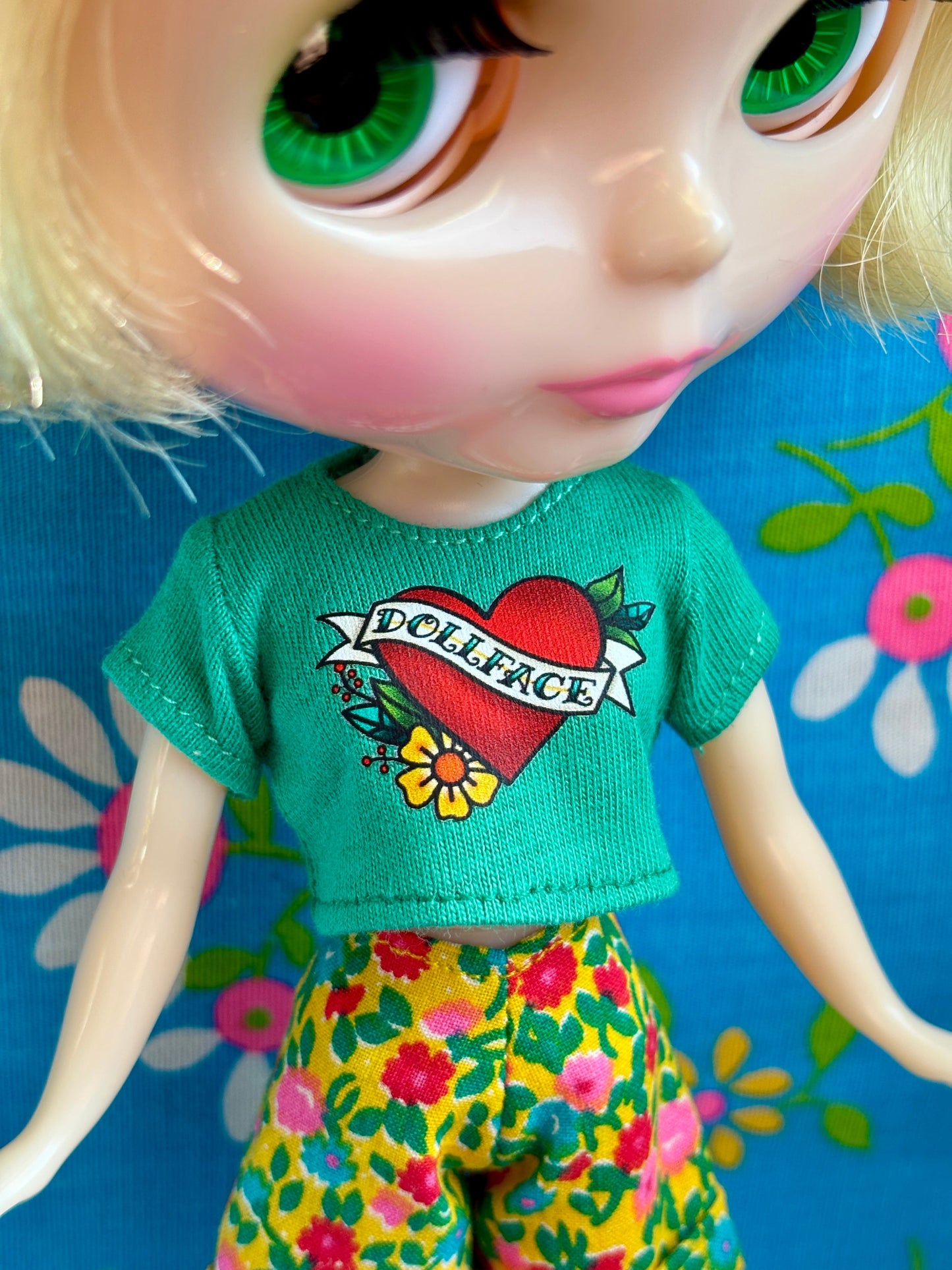 Dollface Tattoo Green Crop Tee for Blythe