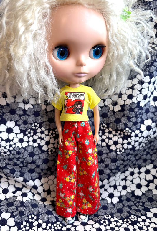 Red Polka Dot Floral Wide Leg Pants