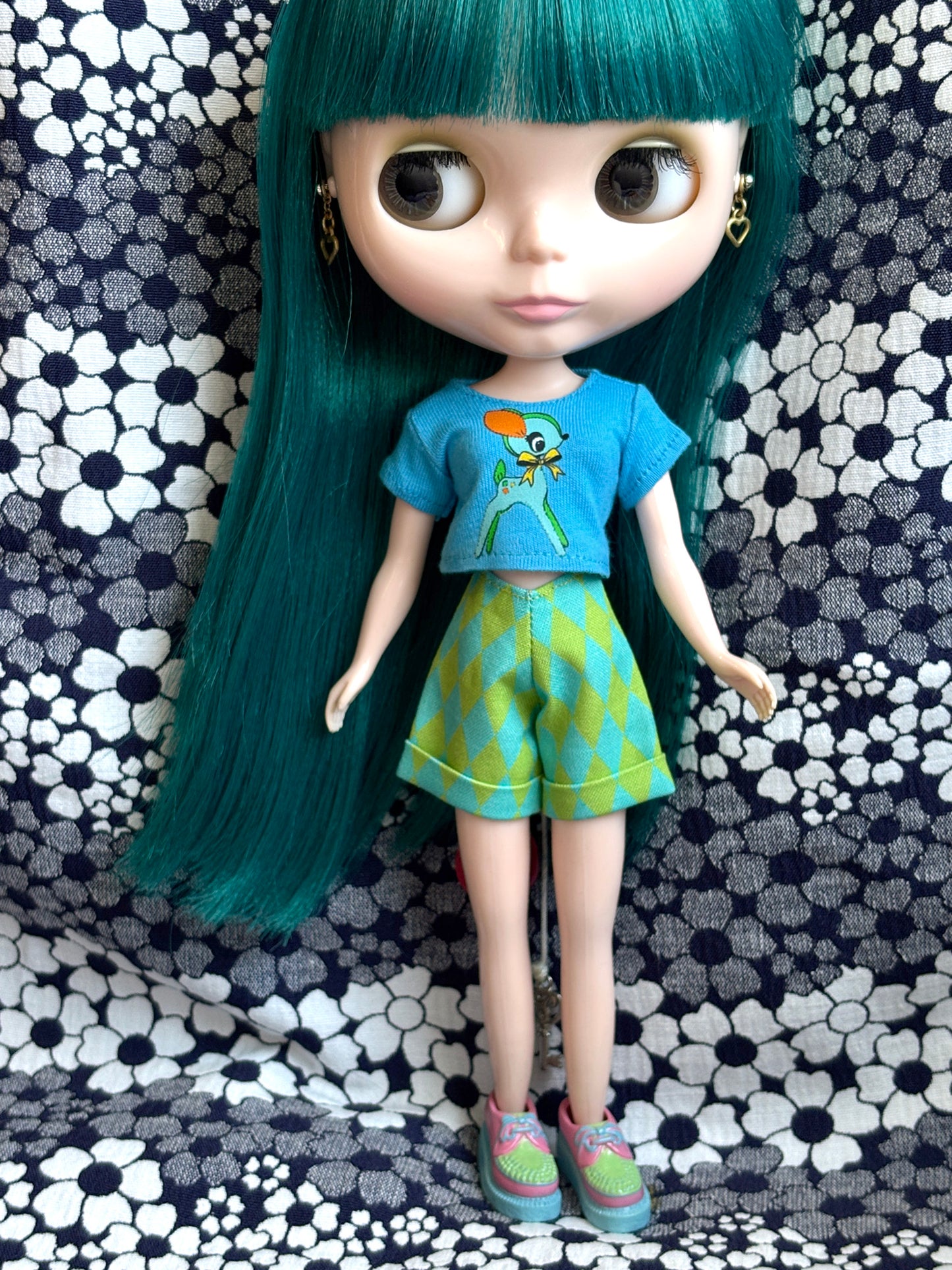 Harlequin Blue & Green Cuffed Cutie Shorts