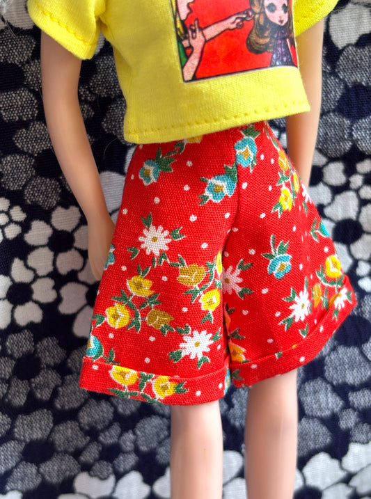 Red Polka Dot Floral Cuffed Cutie Shorts