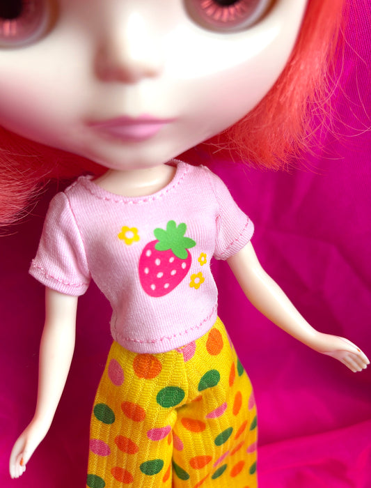 Strawberry Love Pink Crop Tee for Blythe