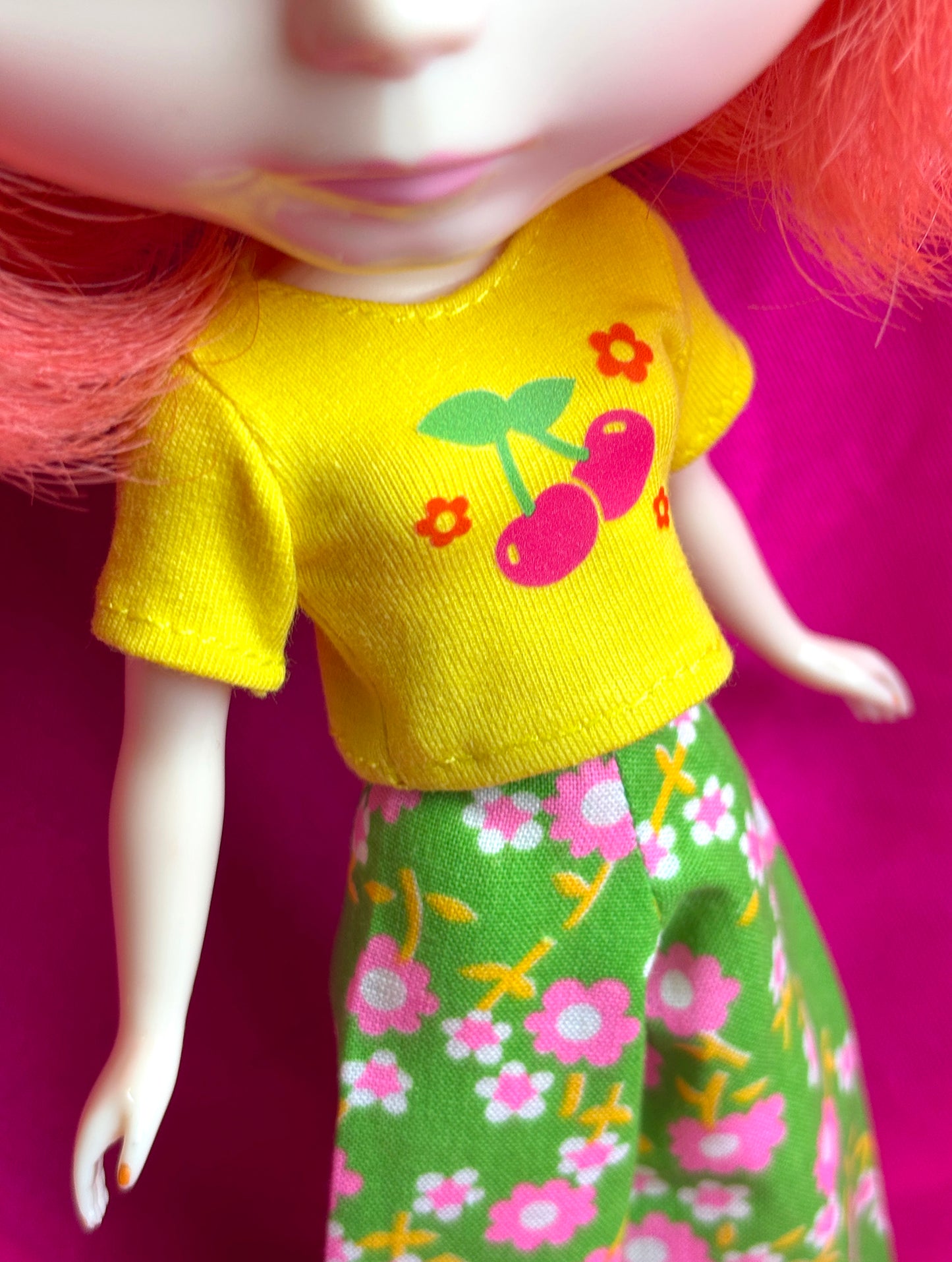Cherries Yellow Crop Tee for Blythe