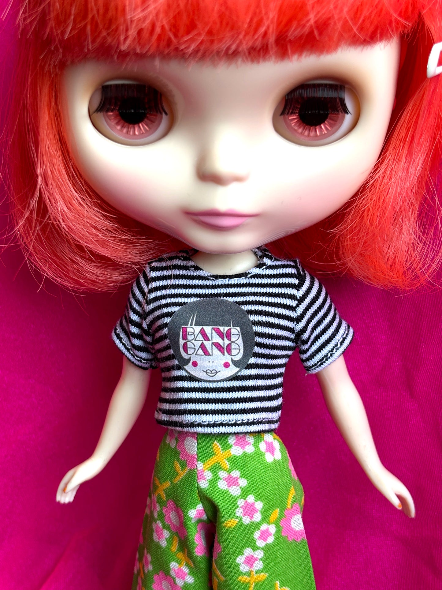 Bang Gang Black & White Striped Crop Tee for Blythe