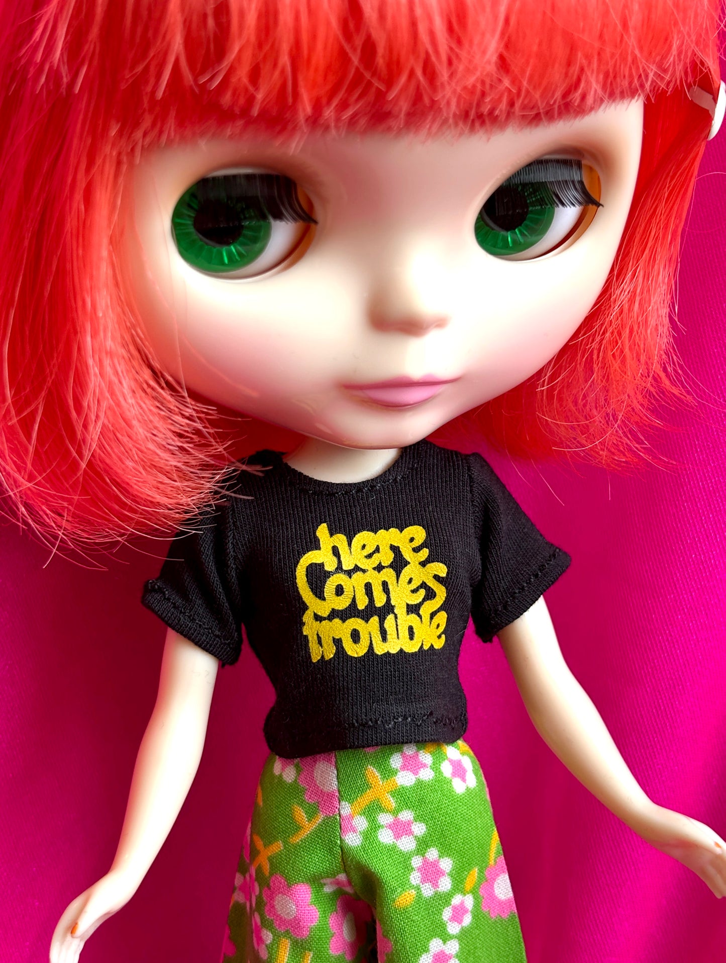 Here Comes Trouble Black Crop Tee for Blythe