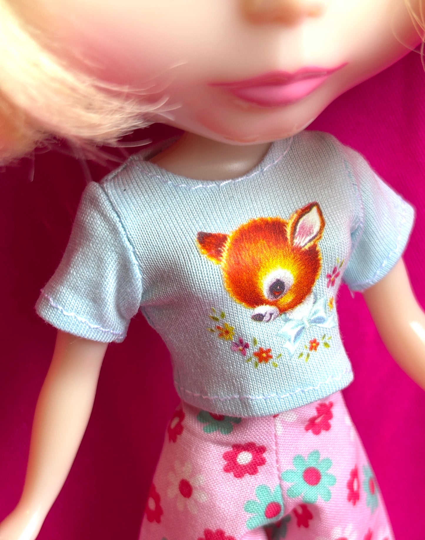 Sweet Deer Light Blue Crop Tee for Blythe