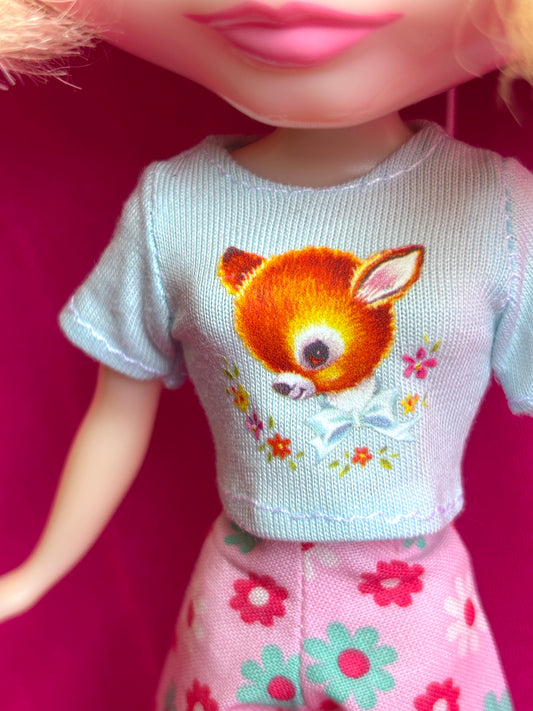Sweet Deer Light Blue Crop Tee for Blythe