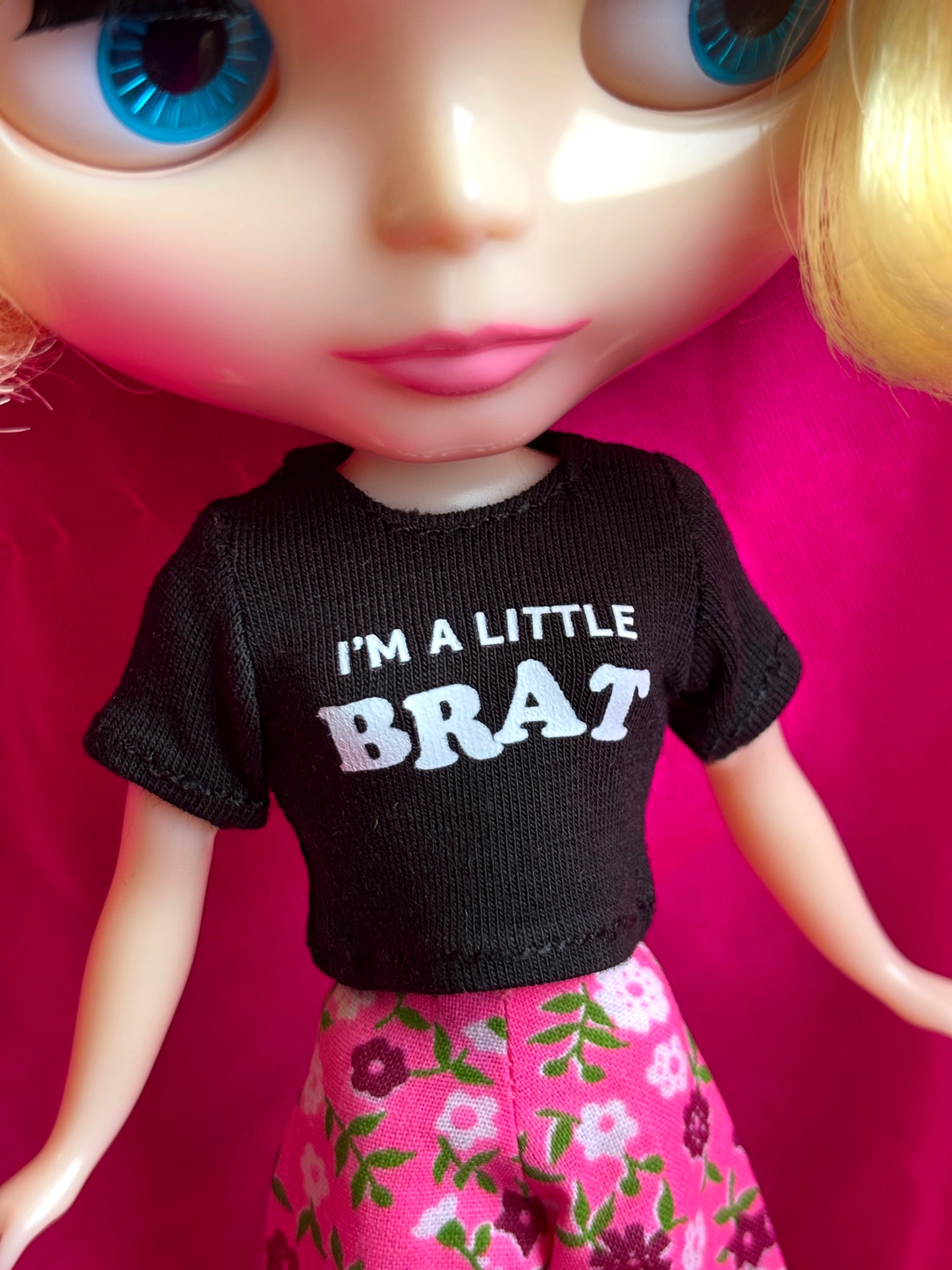 I'm A Litle Brat Black Crop Tee for Blythe